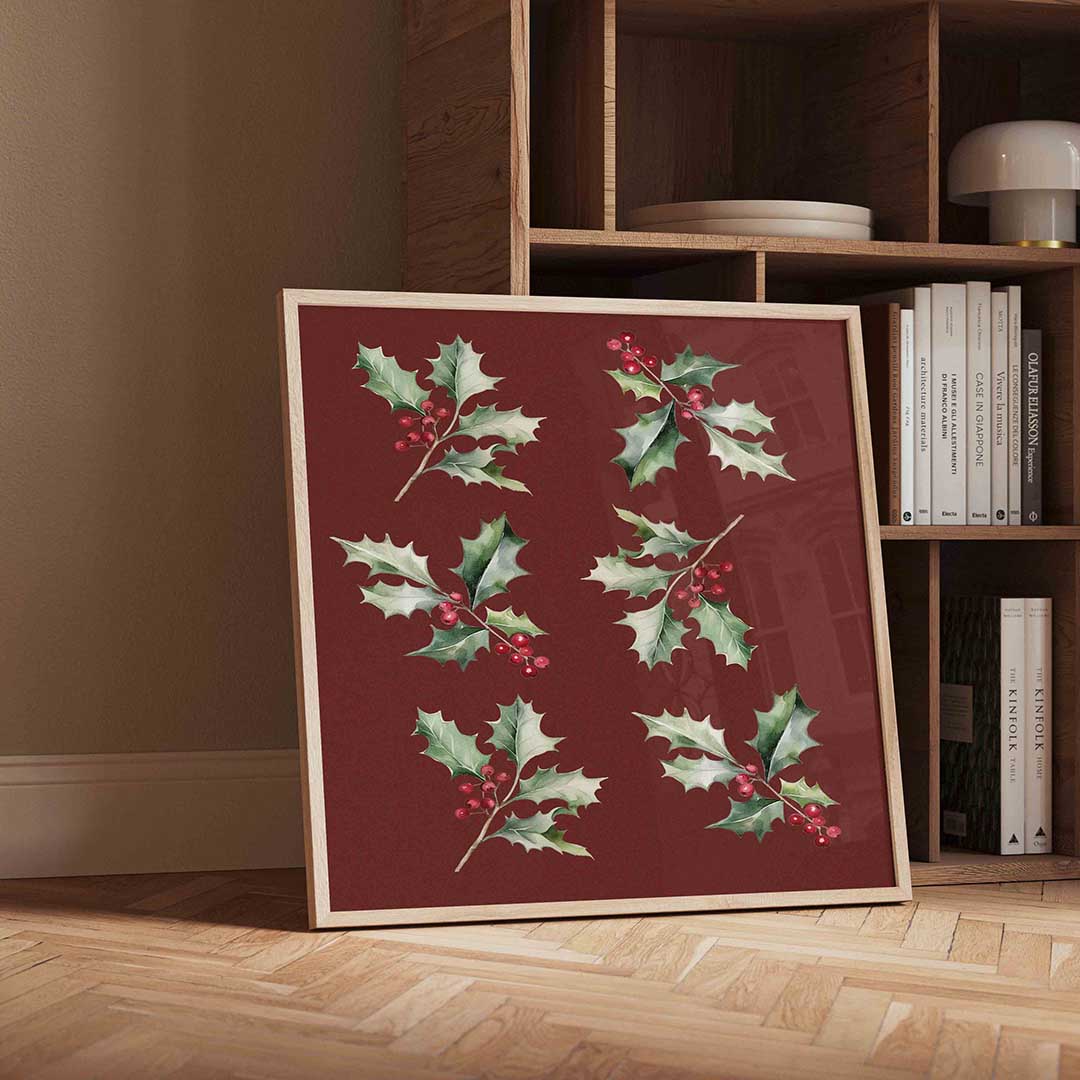 Hulsttakken – vierkante kerst wanddecoratie van WallArtistic