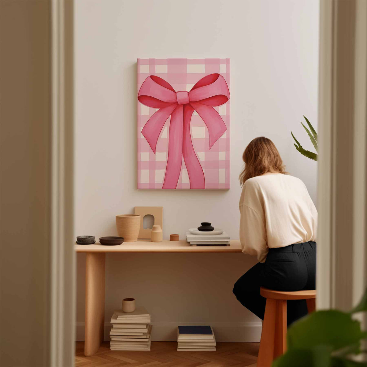 Roze Strik – staand kunstwerk voor modern interieur