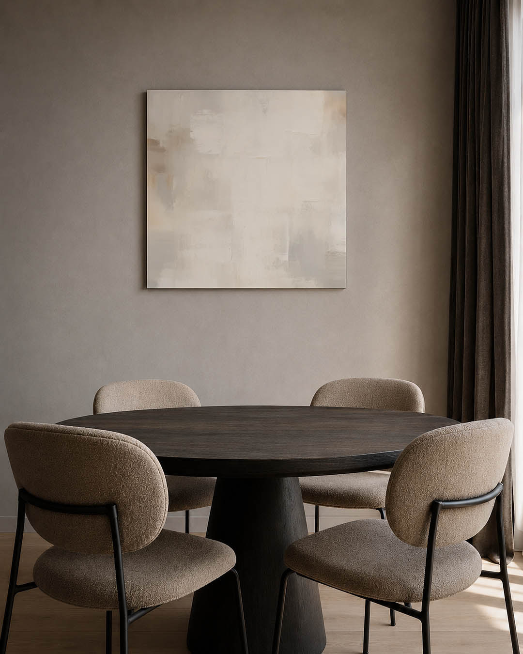 Neutrale kleurenmix kunstwerk – tweede productweergave – dit werk toont een subtiele mix van beige en wit, met zachte