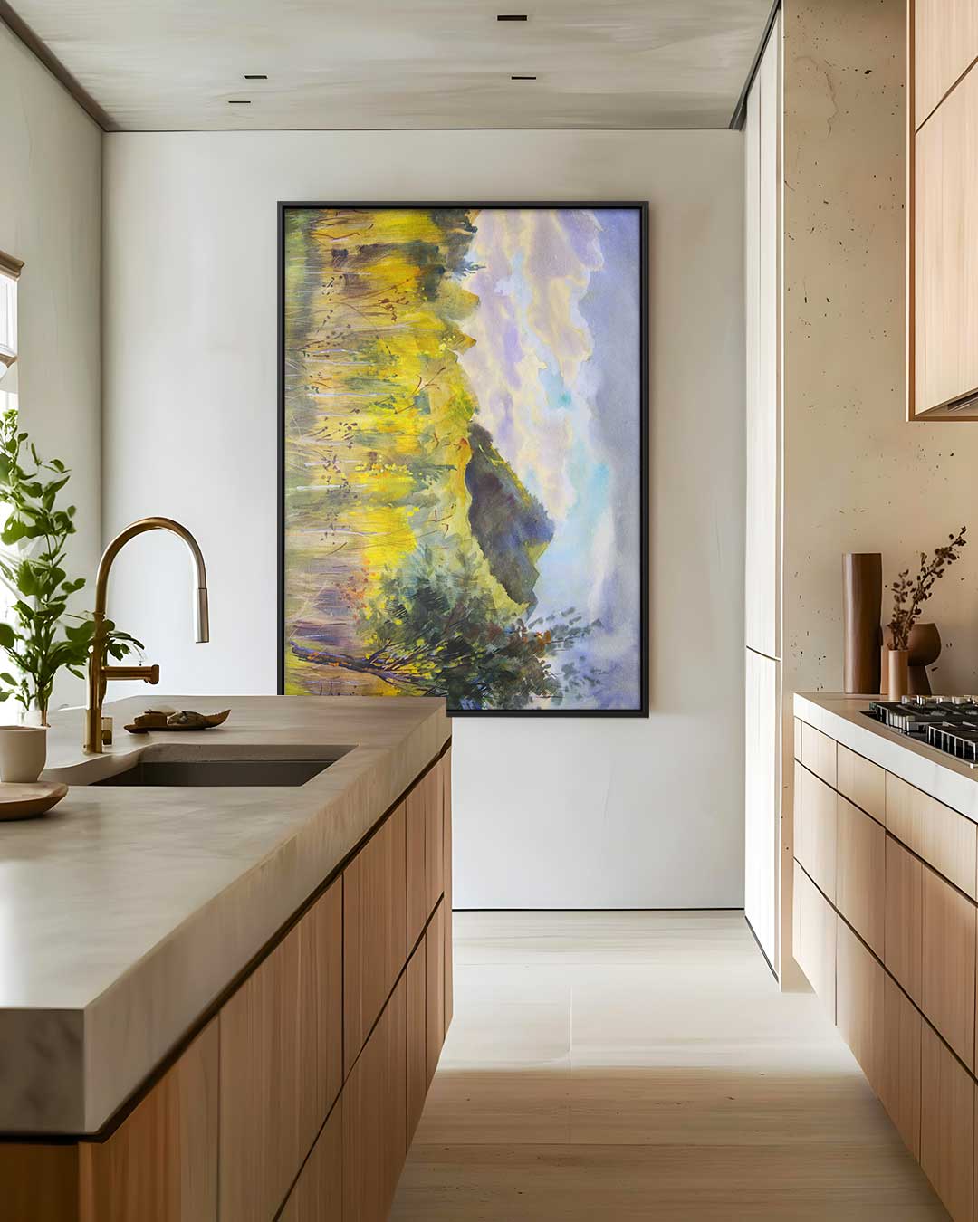 Veld met Kleurrijke Wolken – staande wandkunst voor woonkamer of interieur