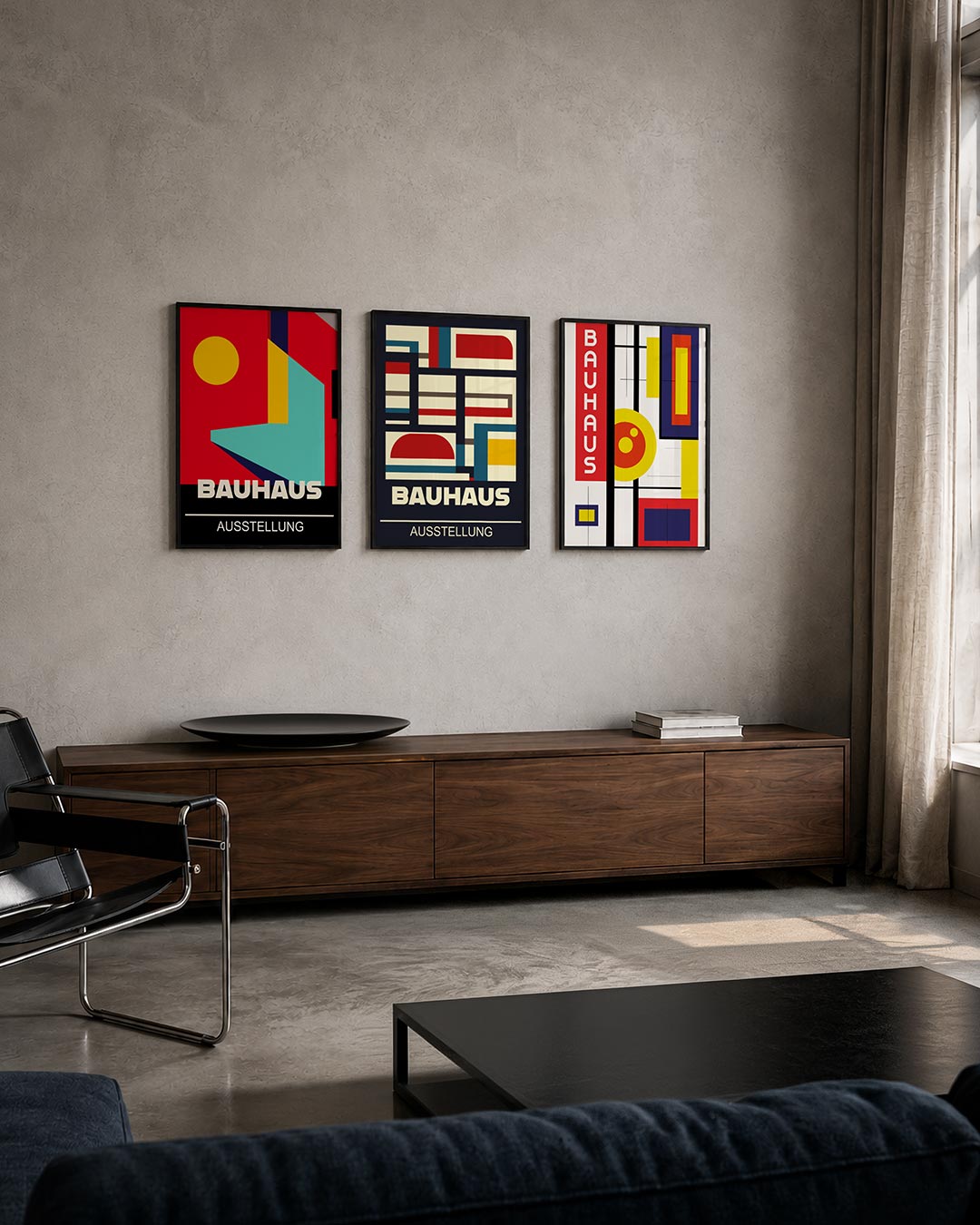 Kleurrijke vlakverdeling posterset – tweede productweergave – deze posterset in drie delen toont een levendig spel van rode