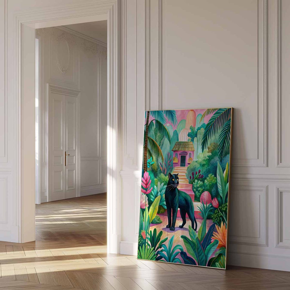 Tropische Jungle Panther – dierenposter als moderne staande wanddecoratie