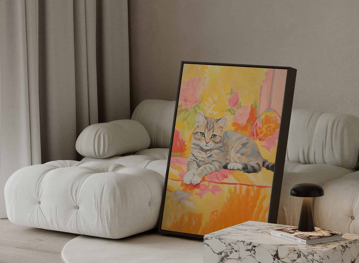 Zomerse Kat in Bloemen – portret kunstwerk als wanddecoratie, afbeelding 13
