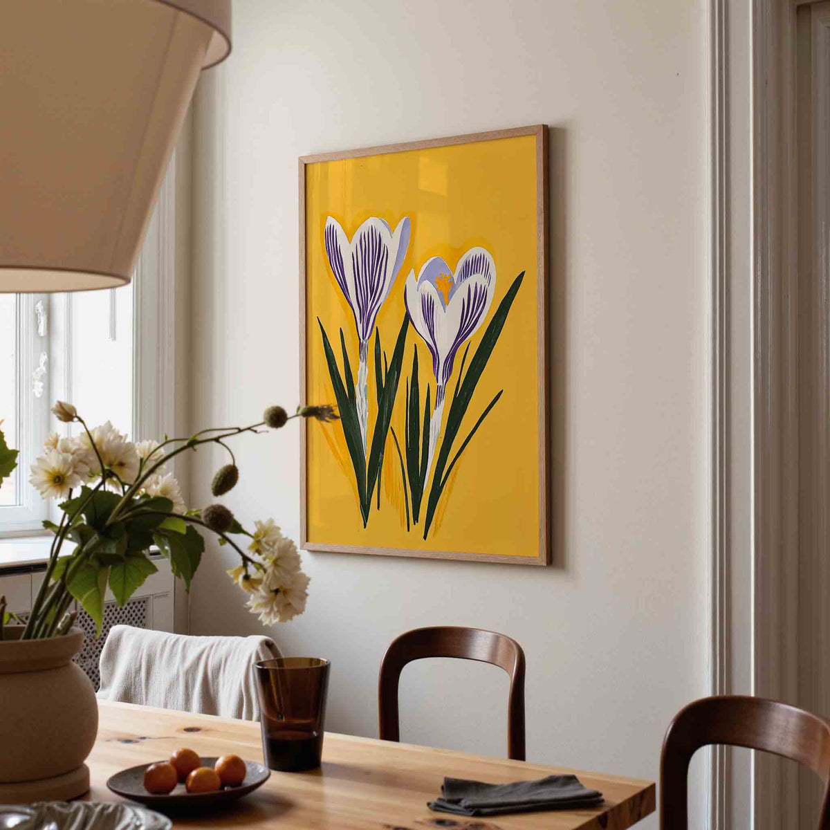 Krokusbloemen – eigentijdse illustratie poster in staand formaat