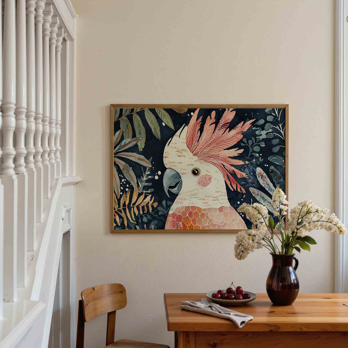 Papegaai met bladeren – dieren poster in liggend formaat