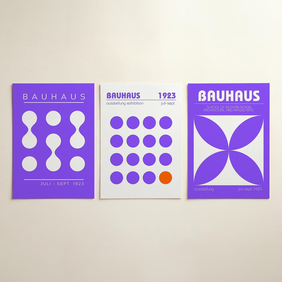 Vorm en kleur posterset – detailweergave – deze poster toont een speelse ordening van witte cirkels en