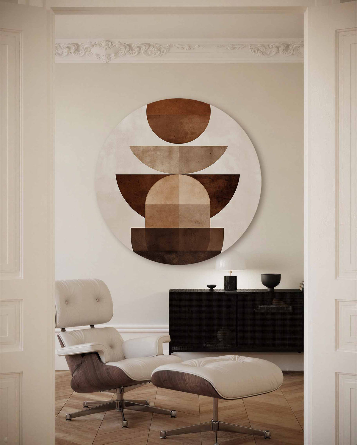 Geometrische vormen – portret muurcirkel als ronde muurdecoratie