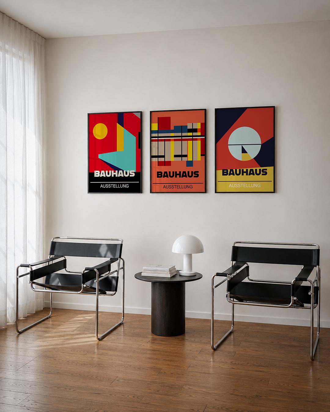 Kleurrijke vlakverdeling driedelige posterset – deze posterset in drie delen toont een levendig spel van vormen en kleuren.