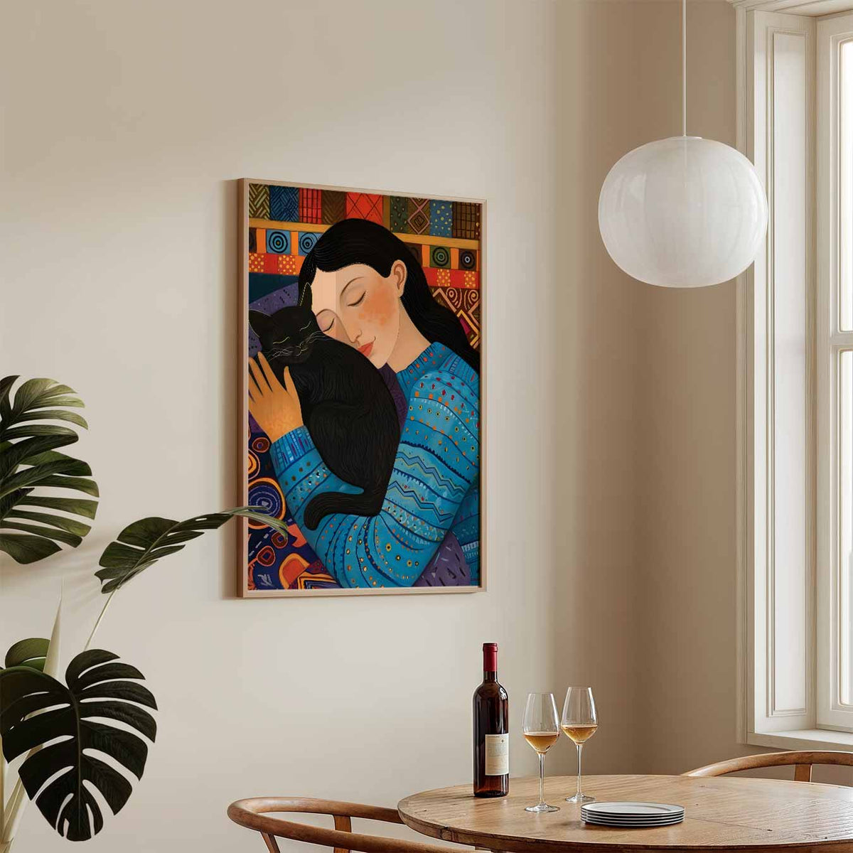 Warme Knuffel met Kat – staande Popart wanddecoratie van WallArtistic