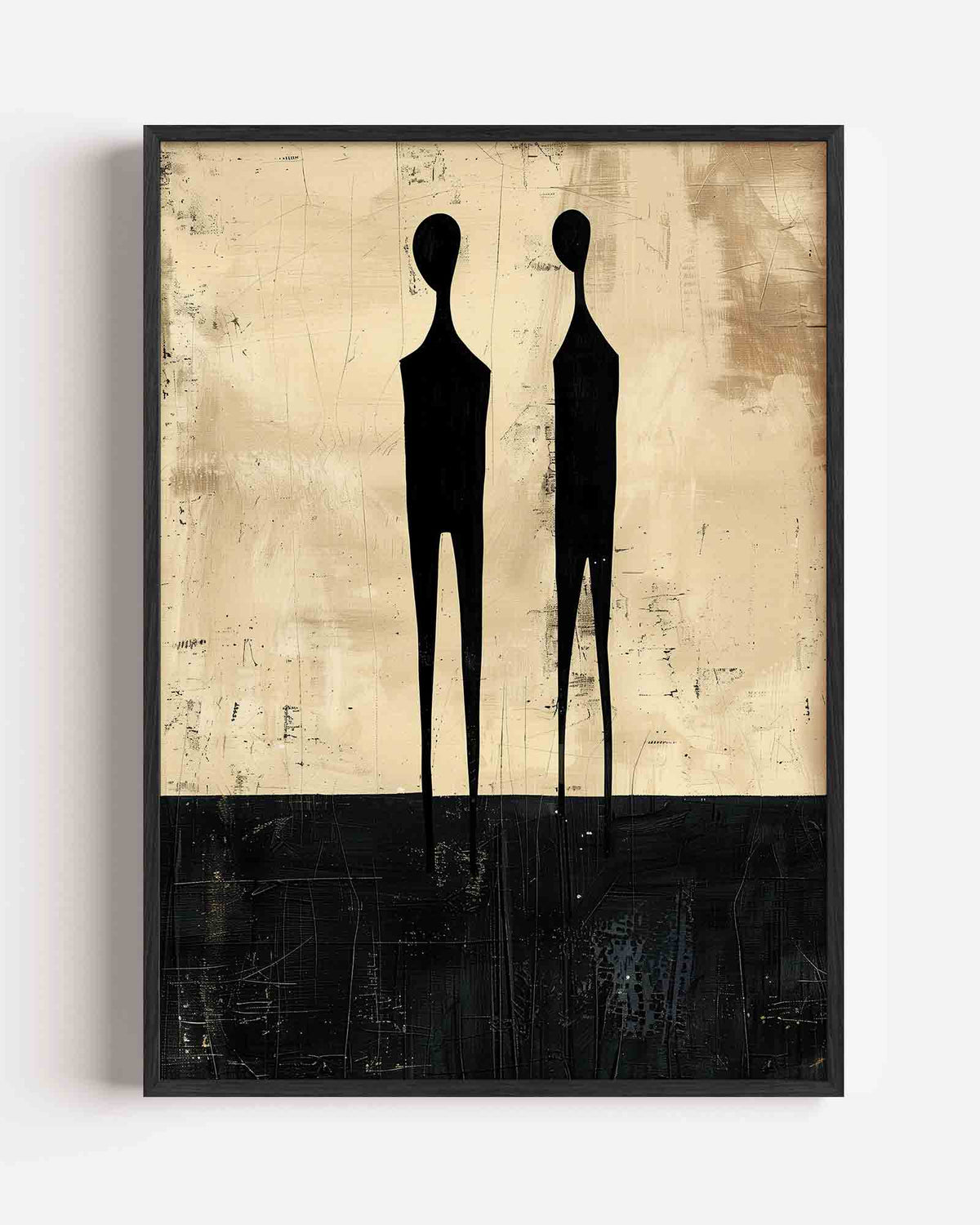 Twee figuren op beige achtergrond – abstracte portret poster als wanddecoratie