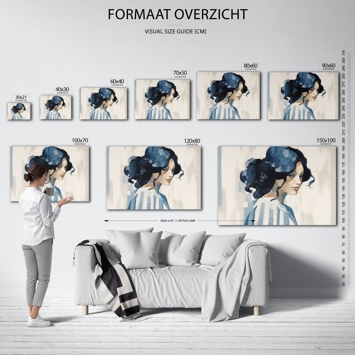 Vrouw met blauwe haren – liggende muurposter met vrouwelijk portret