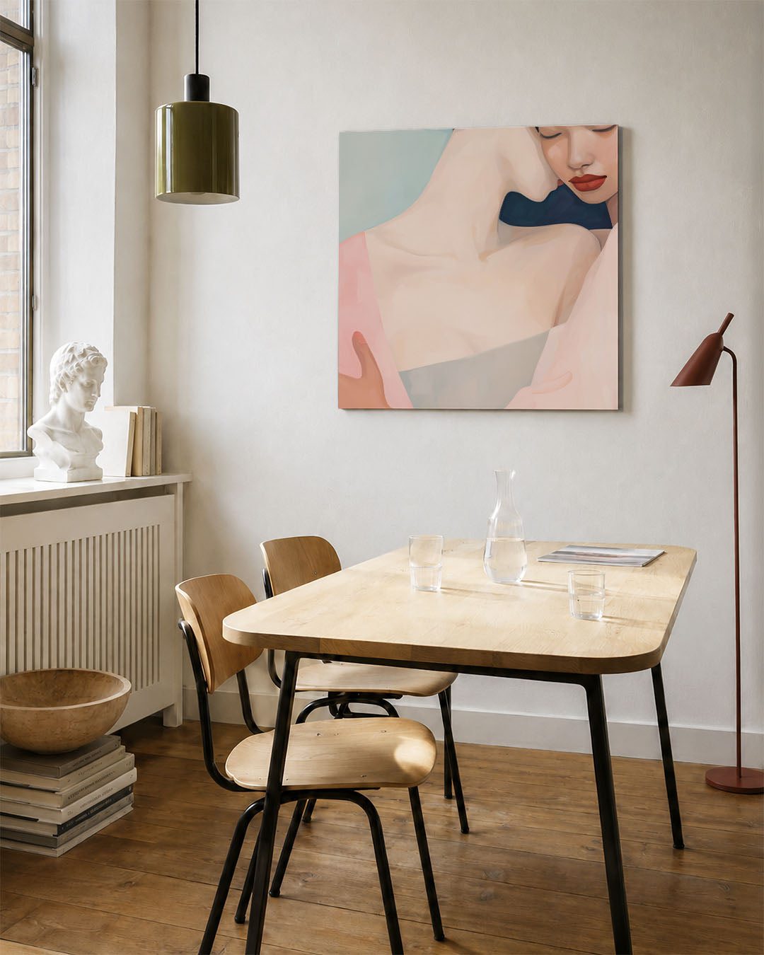 Intieme omhelzing kunstwerk – vierkante wanddecoratie – dit kunstwerk toont een omhelzing met zachte lijnen en subtiele