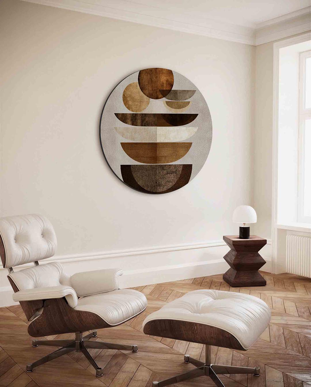Geometrische vormen – ronde wanddecoratie met abstract ontwerp