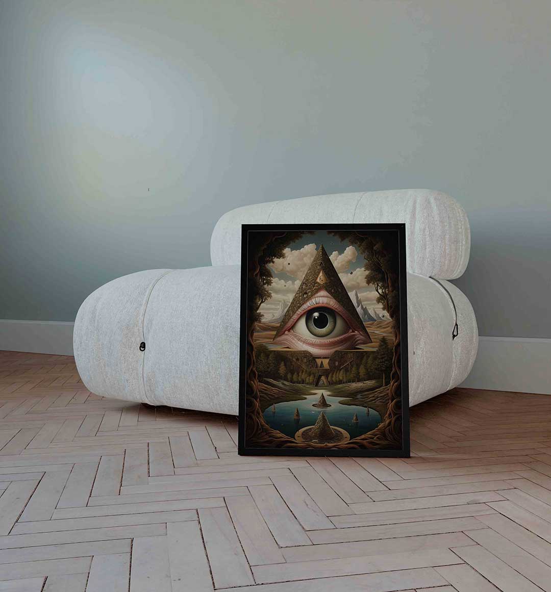 Oog in piramide – surrealistische wandkunst als portret poster