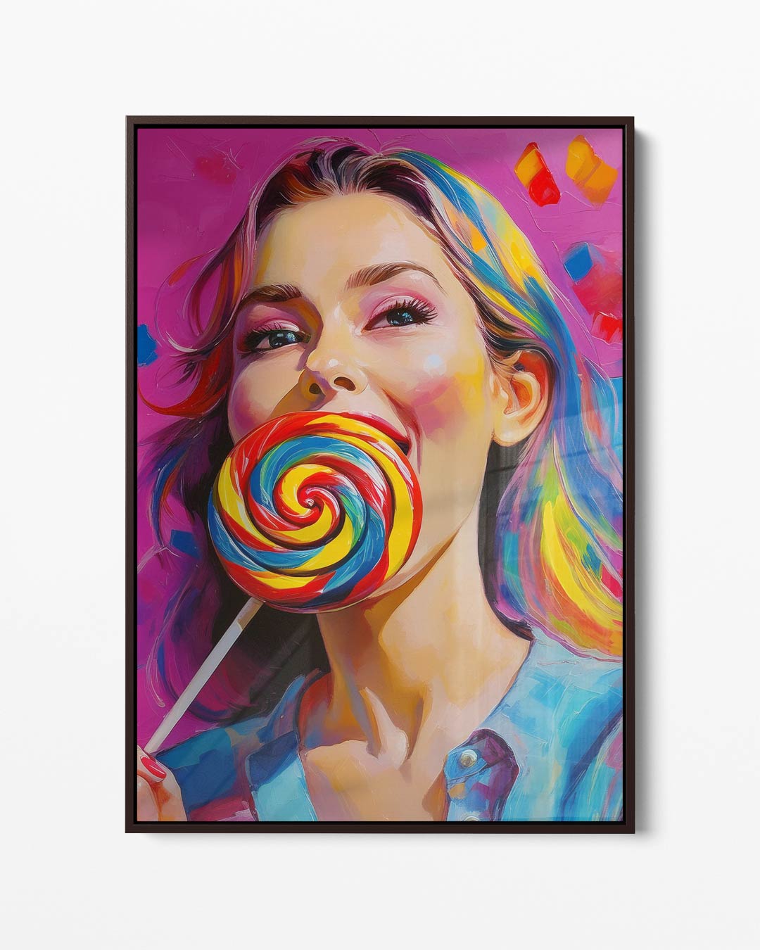 Kleurrijke Lolly Liefde – portret kunstwerk als wanddecoratie