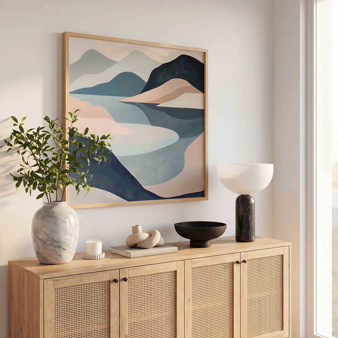 Landschap met bergen – kunst en design poster in vierkant formaat
