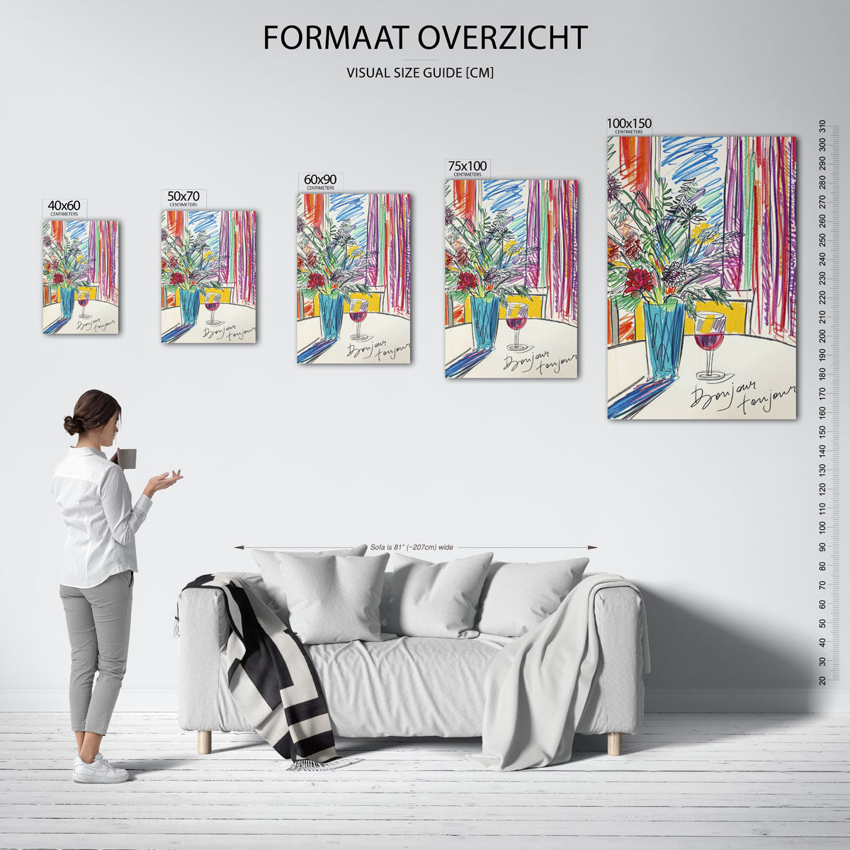 Kleurrijke bloemenvaas – staand wanddecoratie kunstwerk