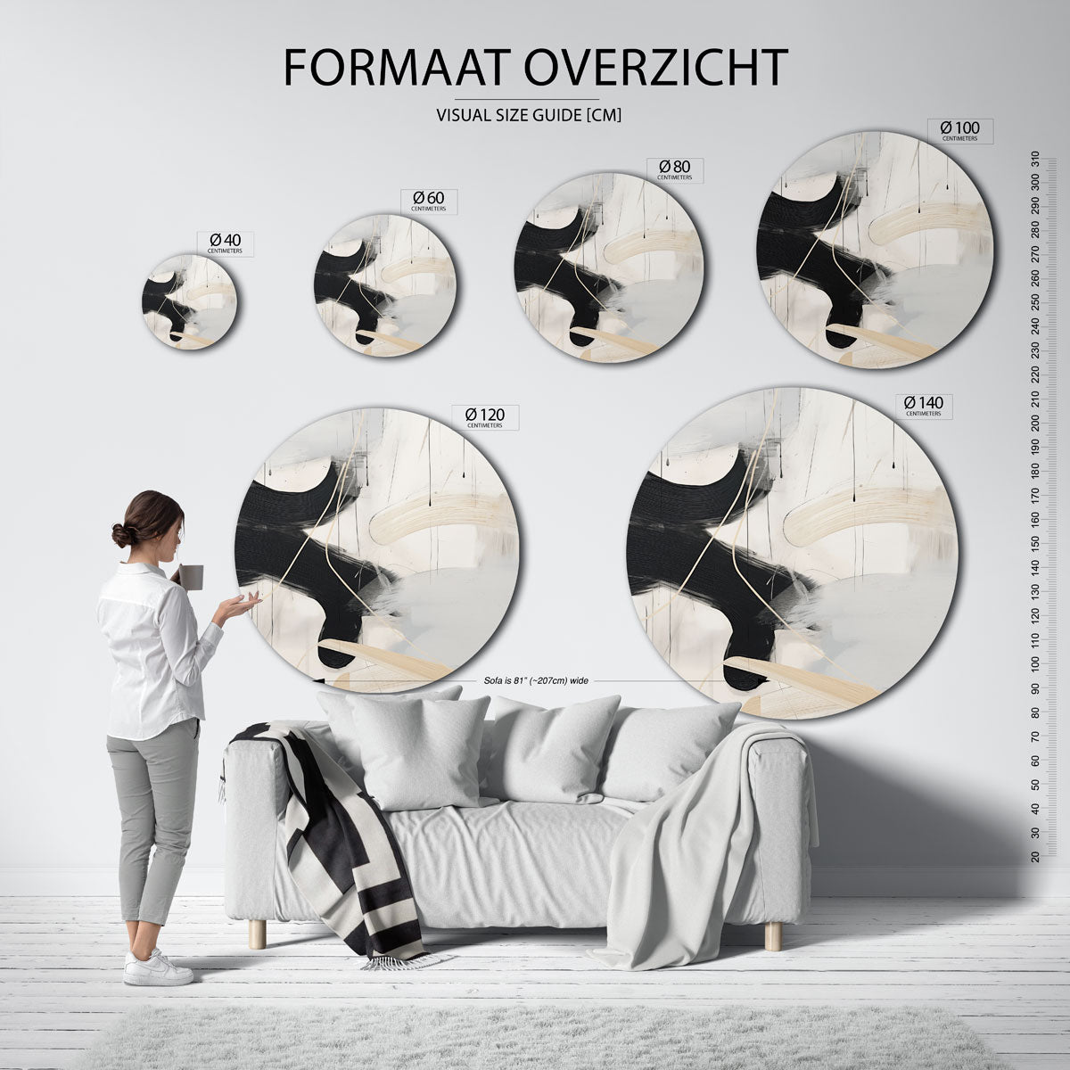 Abstracte lijnen en vlakken – ronde muurcirkel met kleurrijke illustratie
