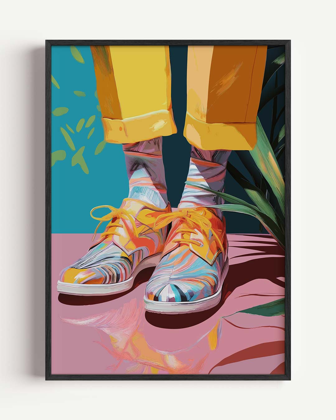 Kleurrijke Kunstzinnige Schoenvibes – Popart en Streetart portret poster als wanddecoratie