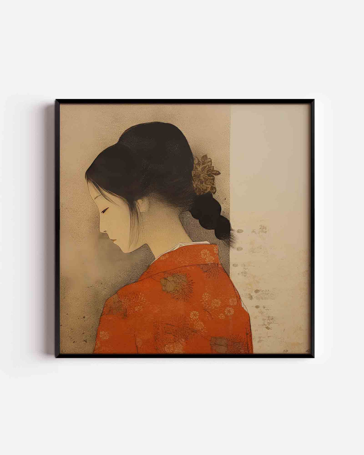 Vrouw in rode kimono – Aziatische vierkante poster als wanddecoratie