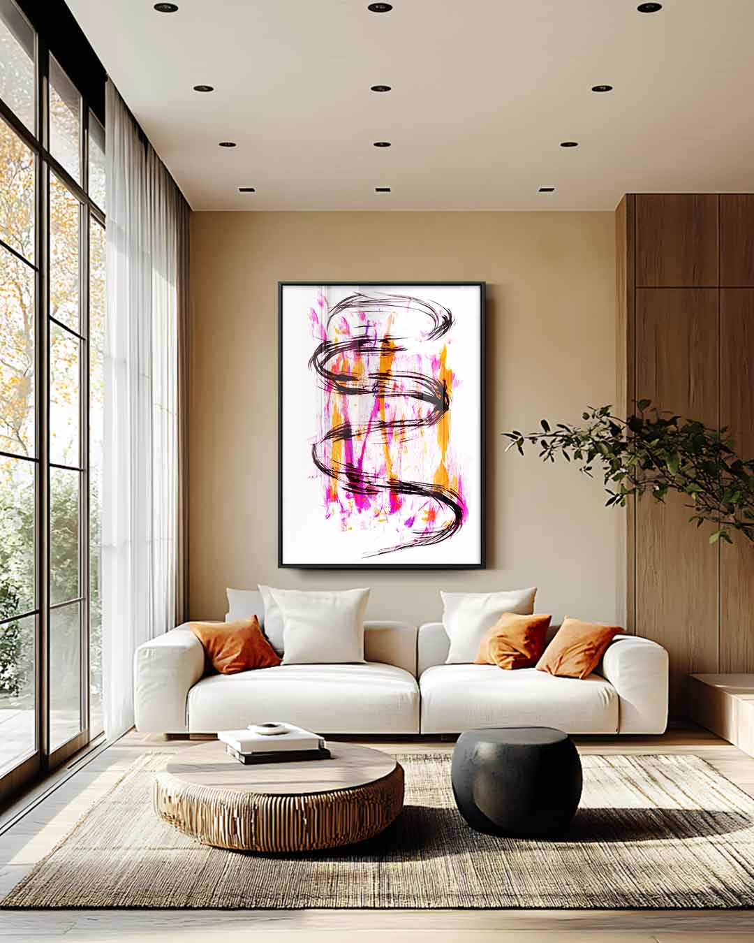 Dynamische Kleurenwervel – staand kunstwerk voor modern interieur