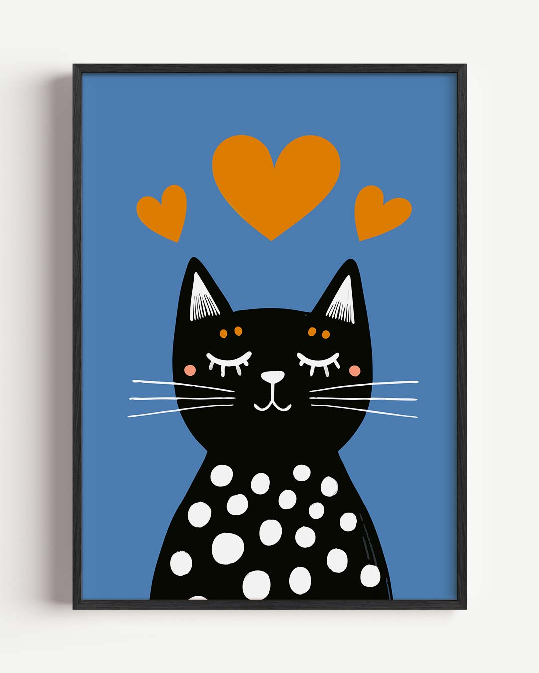 Slaapende Kat met Hartjes – kids portret poster als wanddecoratie