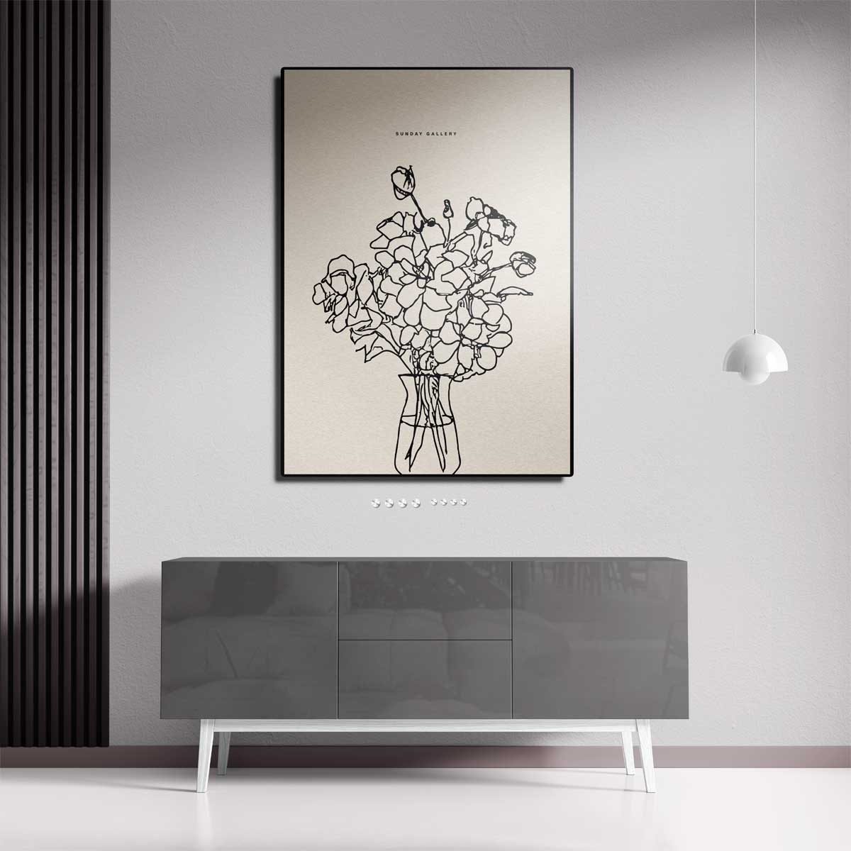 Bloemen in Lijntekening – staande wandkunst voor woonkamer of interieur