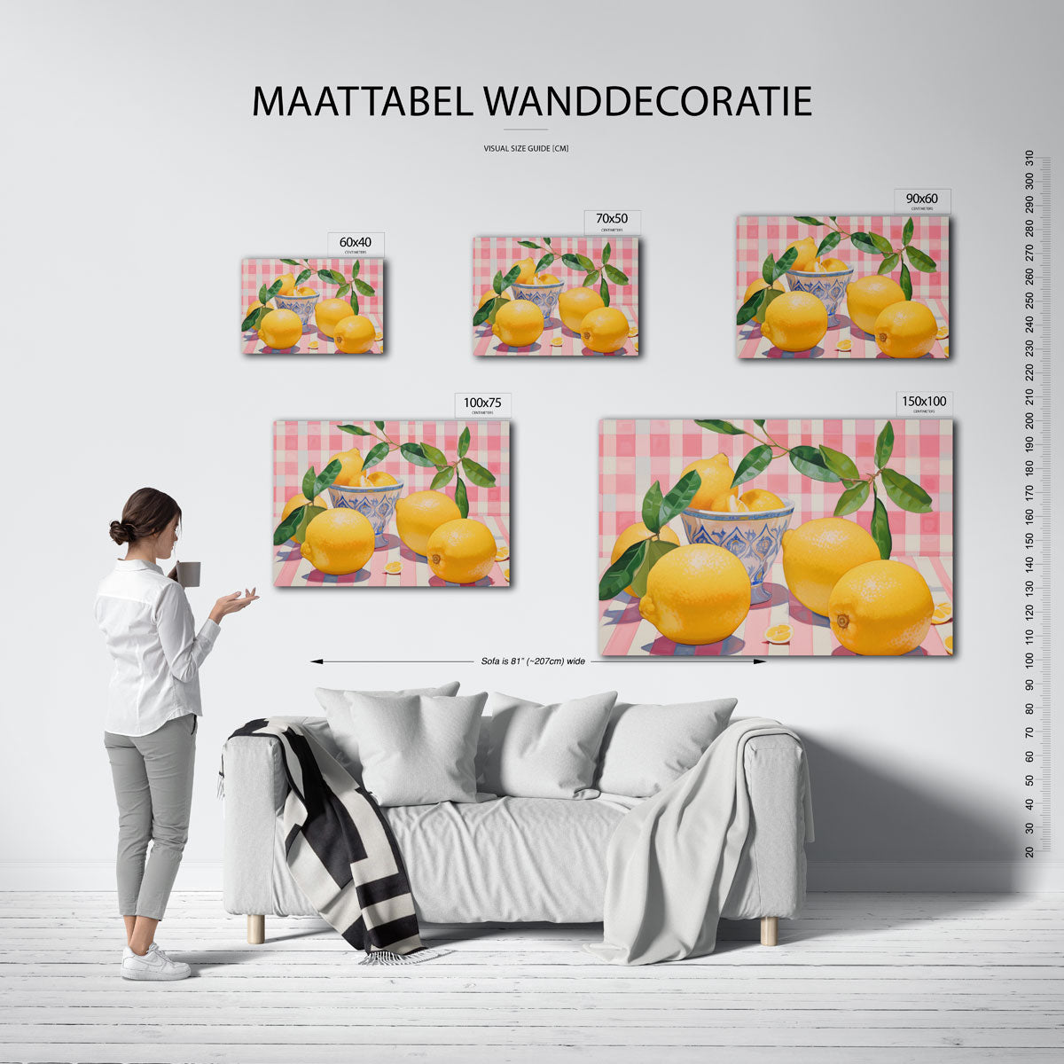 Citroenen en bladeren – kunstwerk op canvas, dibond of plexiglas