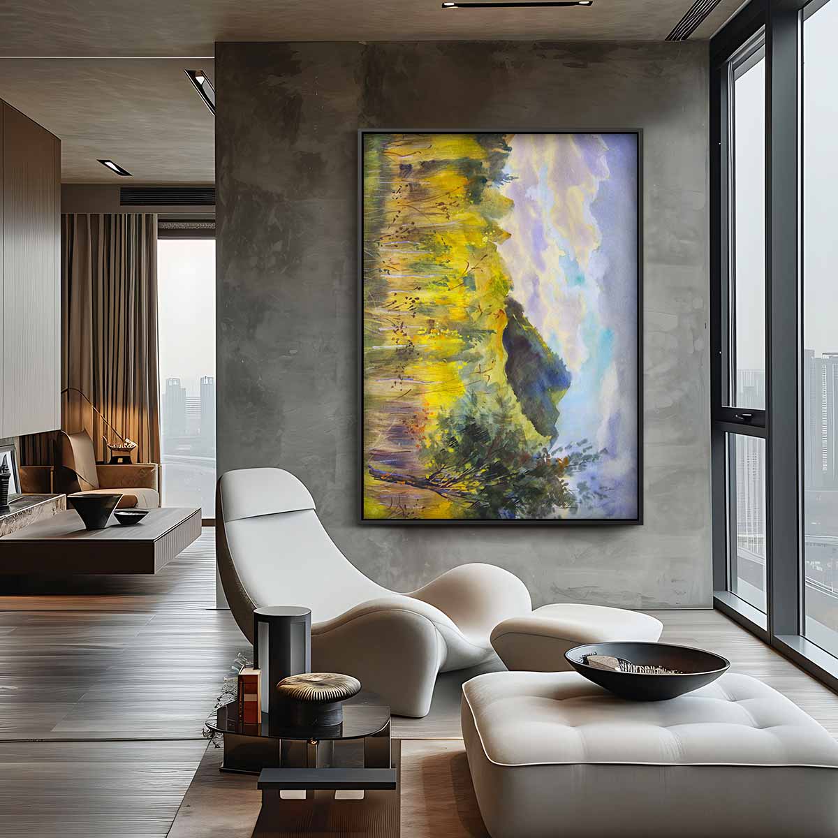 Veld met Kleurrijke Wolken – dibond wanddecoratie in staand formaat