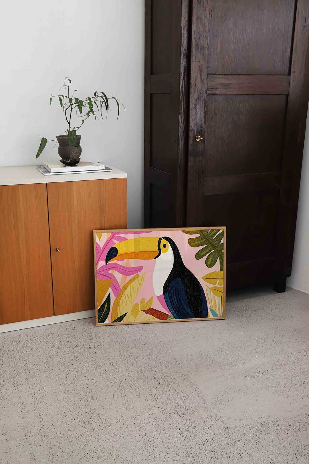 Toekan en bladeren – dierenillustratie als landscape poster