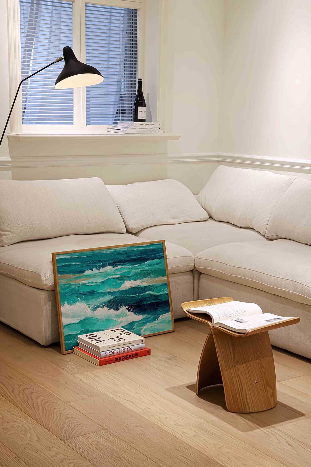 Golven in blauw – abstracte wandkunst als landscape poster