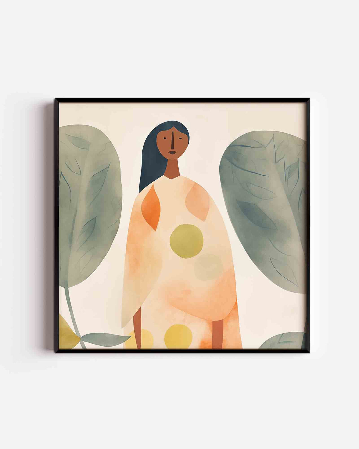 Vrouw met bladeren – vierkante kinderposter als wanddecoratie