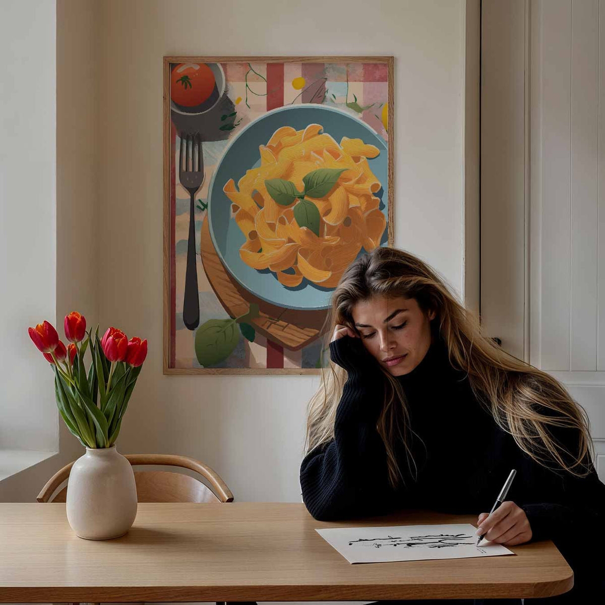 Vrolijke Italiaanse Pasta – keuken poster als sfeervolle staande wanddecoratie