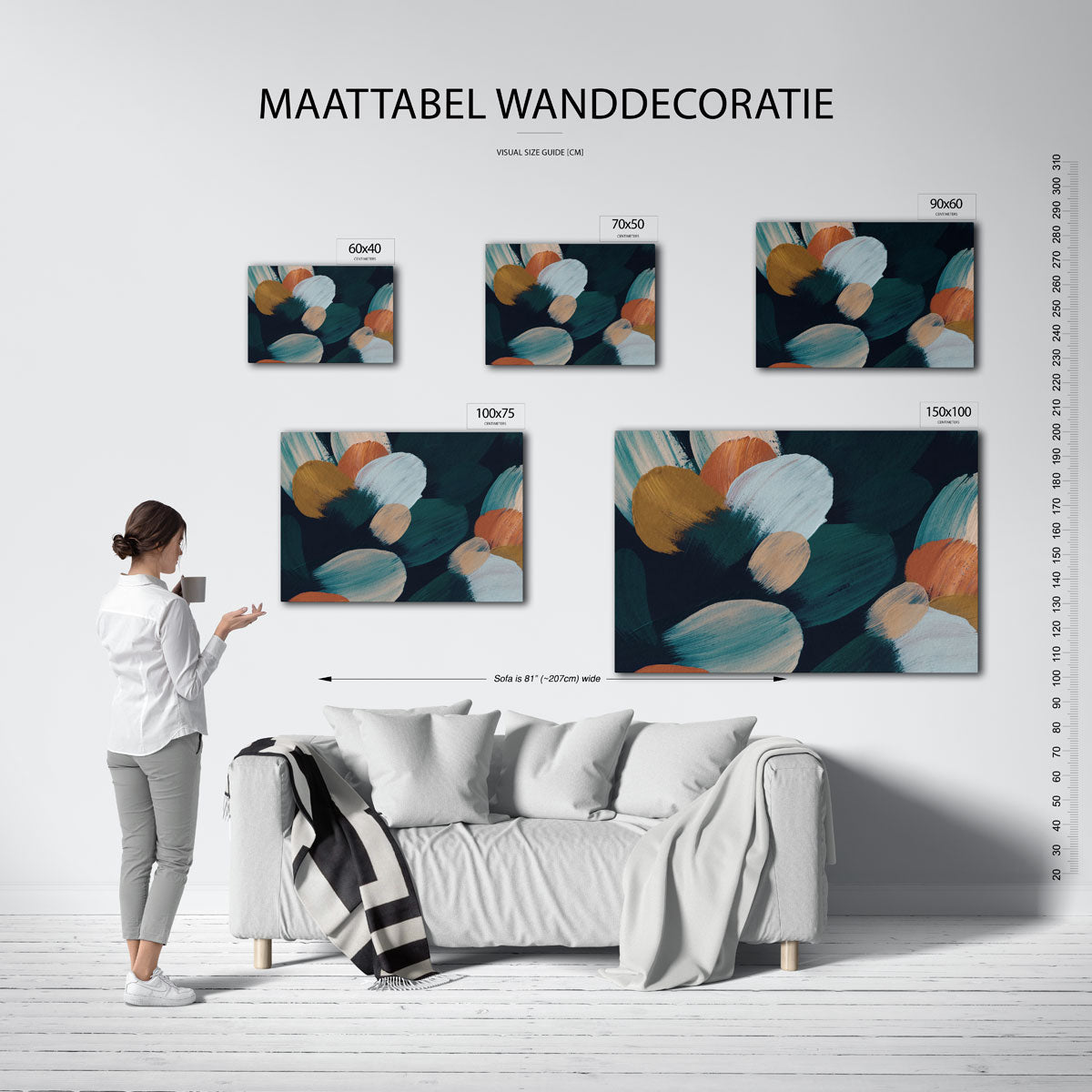 Kleurencompositie – Wanddecoratie kunstwerk – moderne liggende wandkunst
