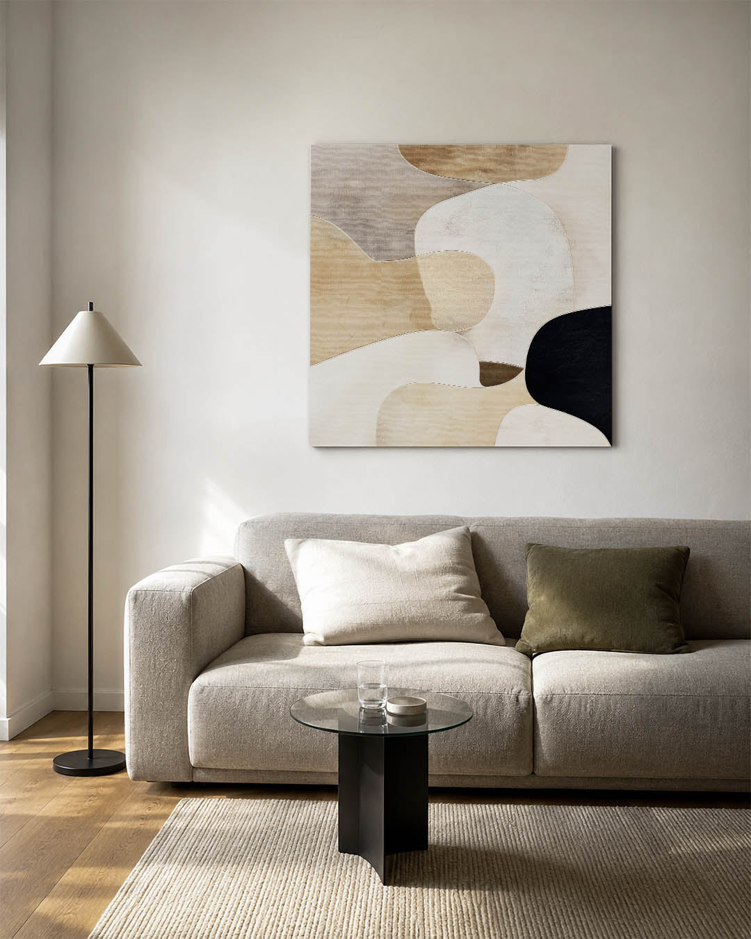 Organische vormen compositie kunstwerk – vierkante wanddecoratie – dit kunstwerk toont vloeiende, overlappende vormen in