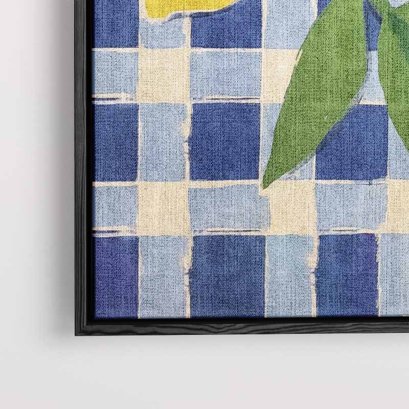 Zonnige Citroenen op Blauwe Schachtdoeken – modern portret kunstwerk van WallArtistic