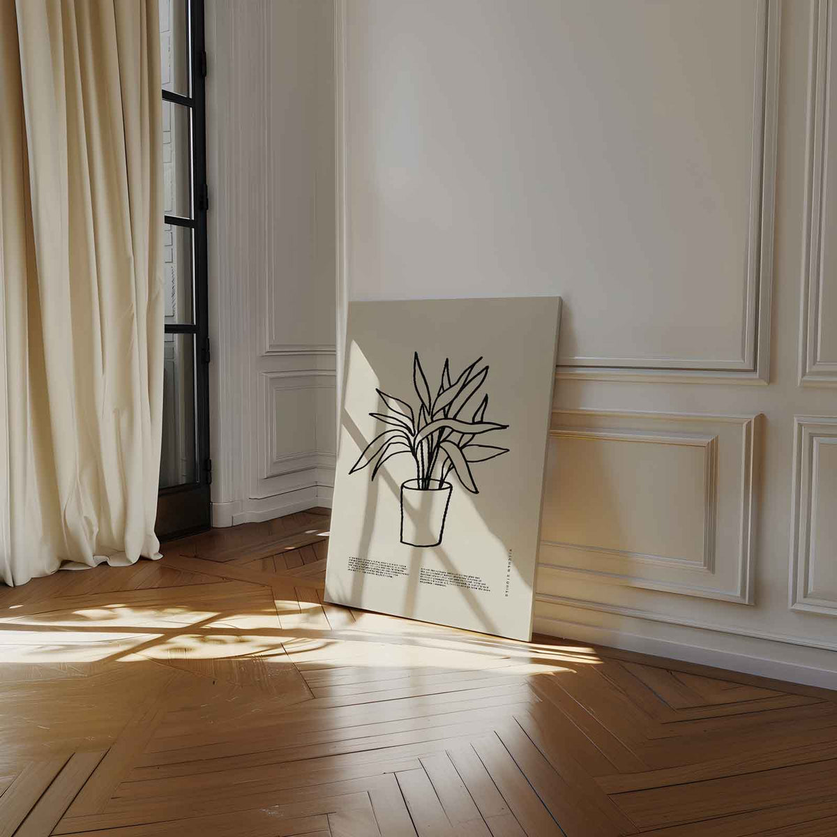 Simpele Plantenillustratie op Beigekleurige Achtergrond – staand kunstwerk voor modern interieur
