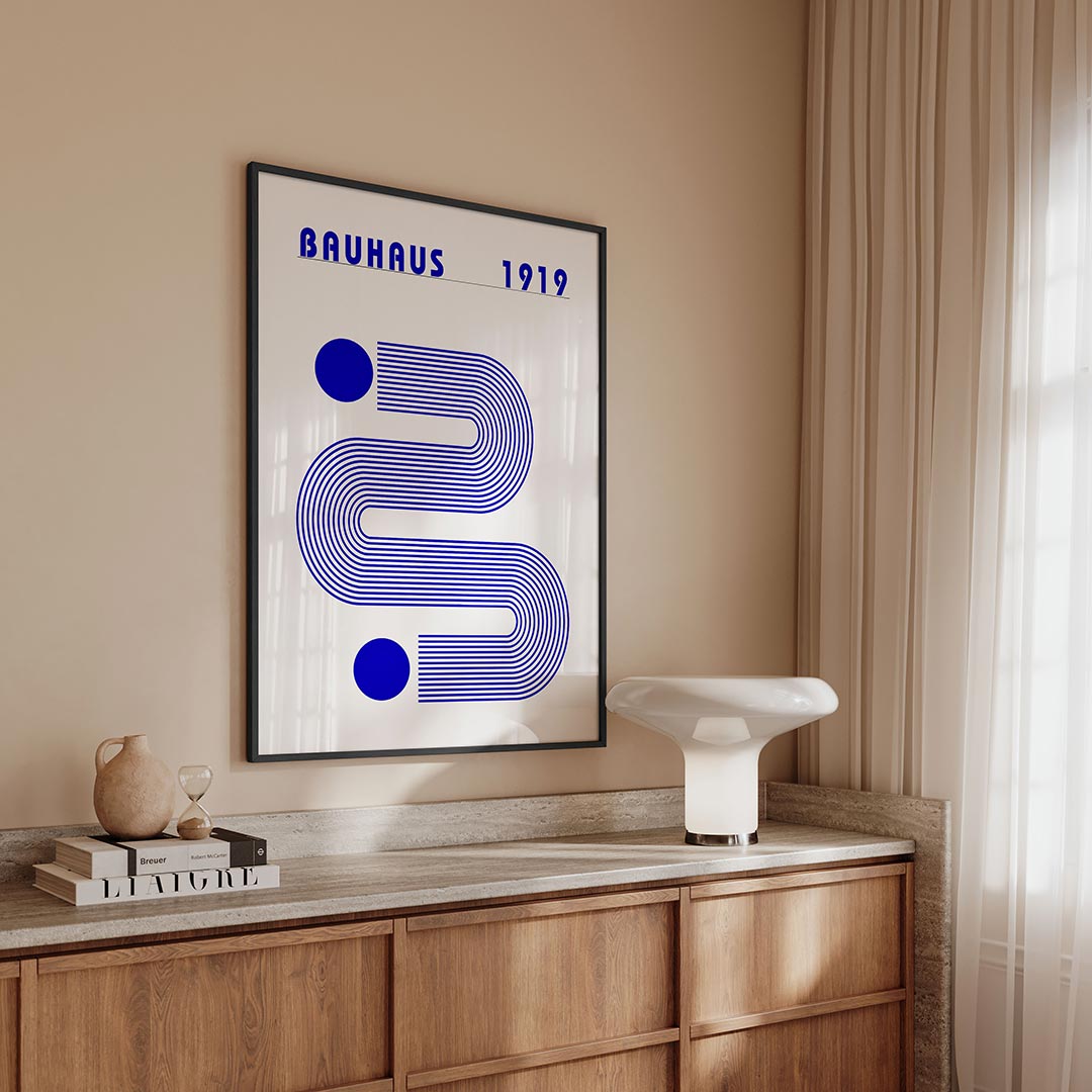 Lijnen en vlakkenspel – geometrische Bauhaus poster in staand formaat