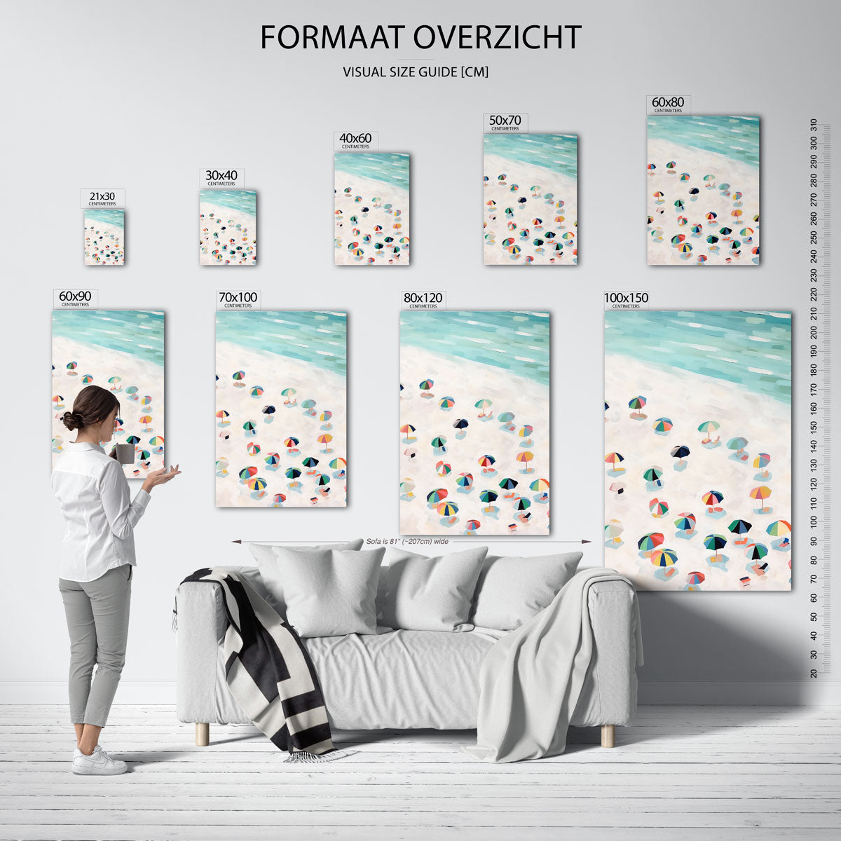 Strand met parasols – staande muurposter voor keuken of eethoek