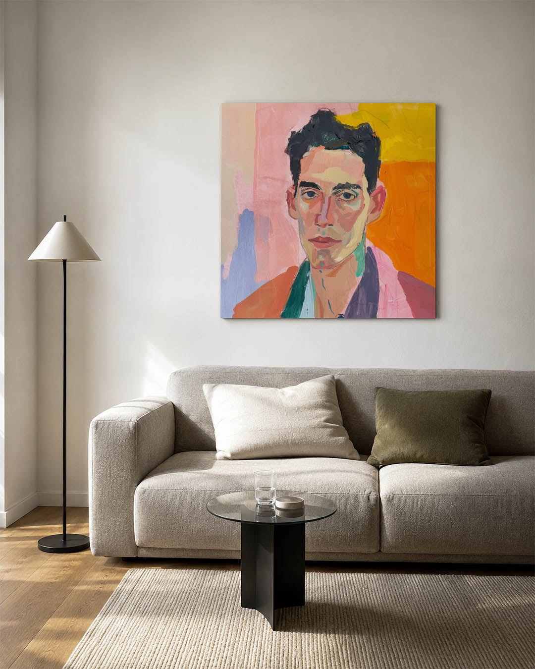 Portretstudie kunstwerk – vierkante wanddecoratie – dit werk toont een portret met gedurfde penseelstreken. De