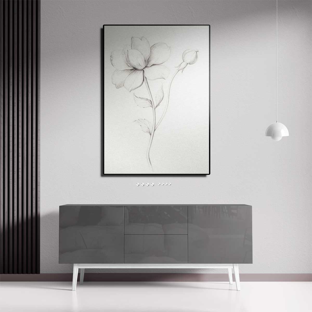 Elegante Bloemen Schets – dibond kunstwerk als wanddecoratie