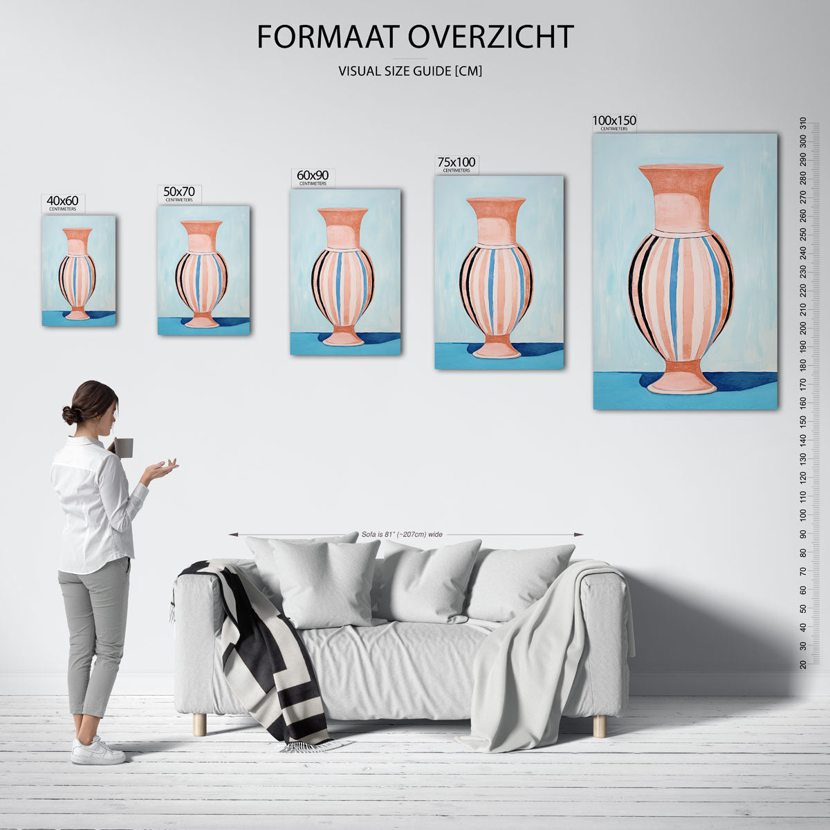 Gestreepte vaas – staand wanddecoratie kunstwerk