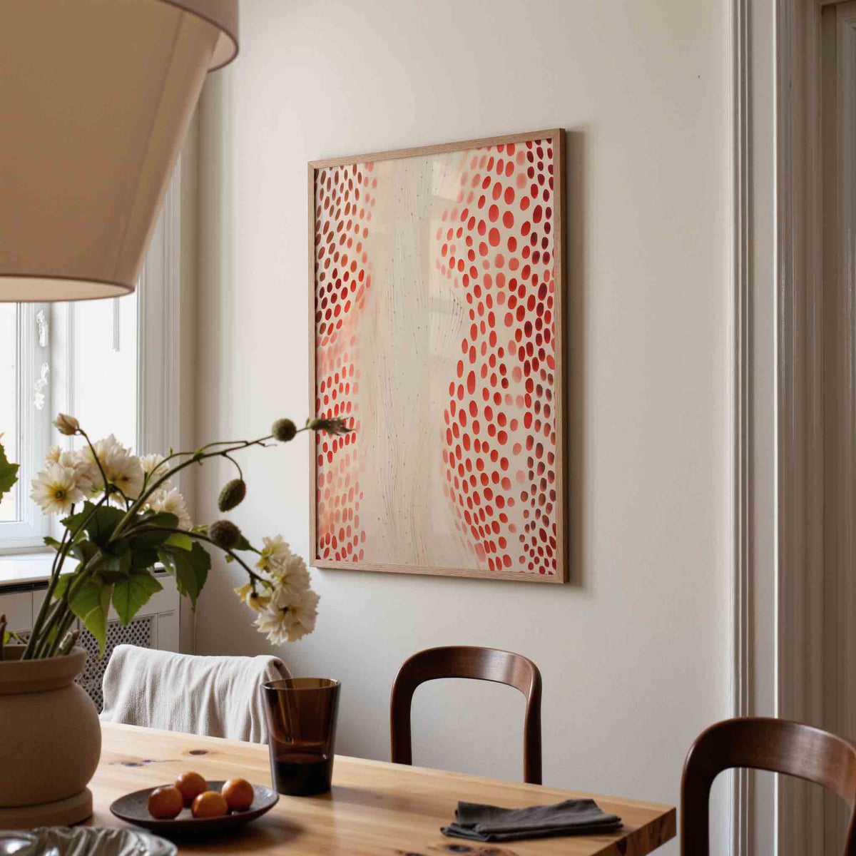 Rode stippen en lijnen – kunst en design poster in portret formaat