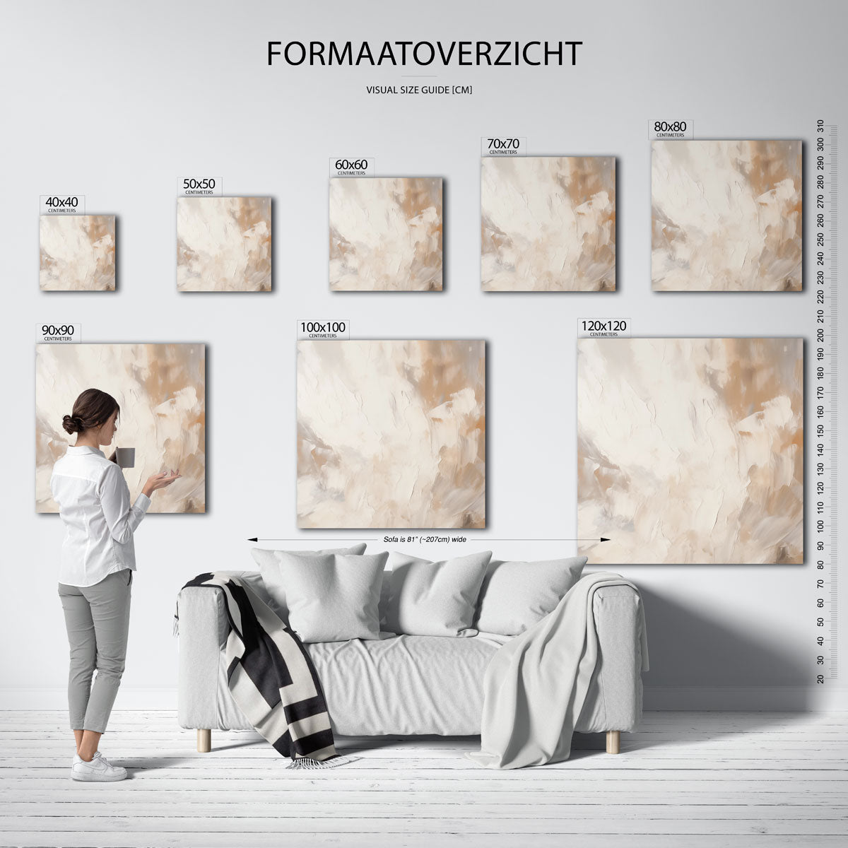 Abstracte beige en witte – vierkante muurposter met abstracte vormen