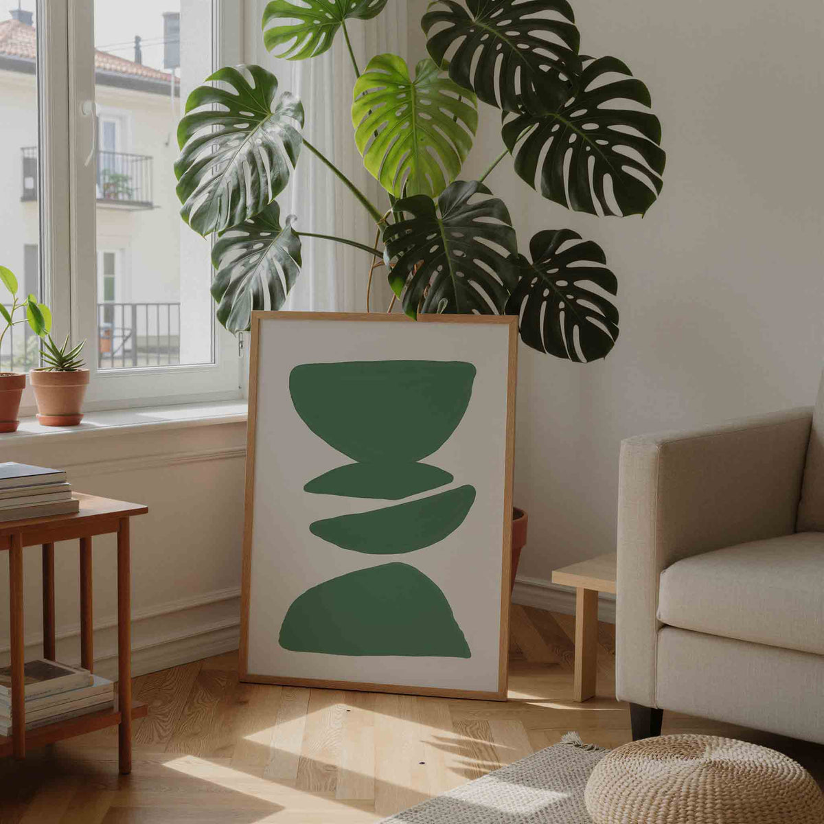 Groene vormen – moderne illustratie als portret poster