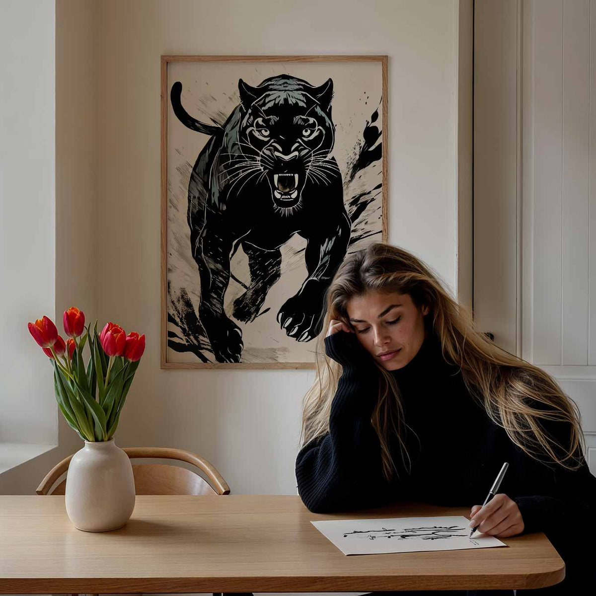 Stoere Panter Kunstposter – staande dieren wanddecoratie van WallArtistic