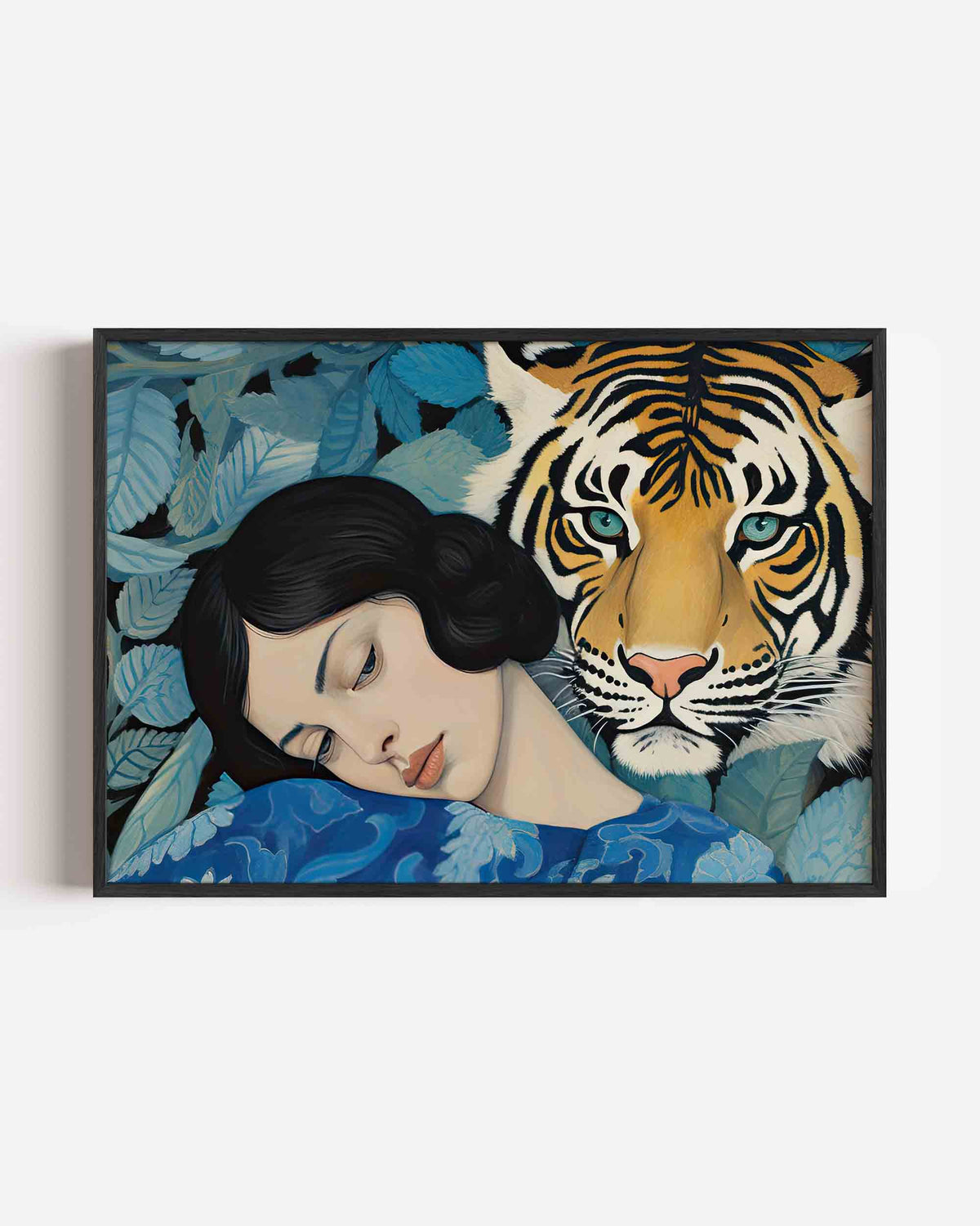 Vrouw en tijger – dieren landscape poster als wanddecoratie