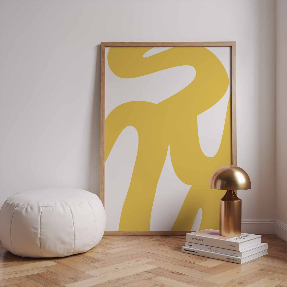 Gele Lijnkunst Abstract – staande kleurrijke abstracte wanddecoratie van WallArtistic