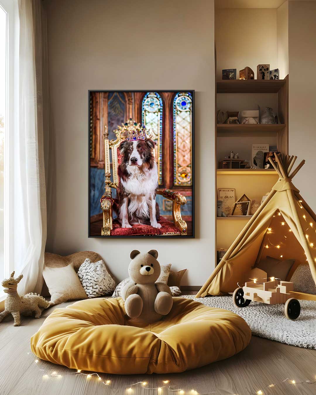 Opera d'arte Cane Reale sul Trono