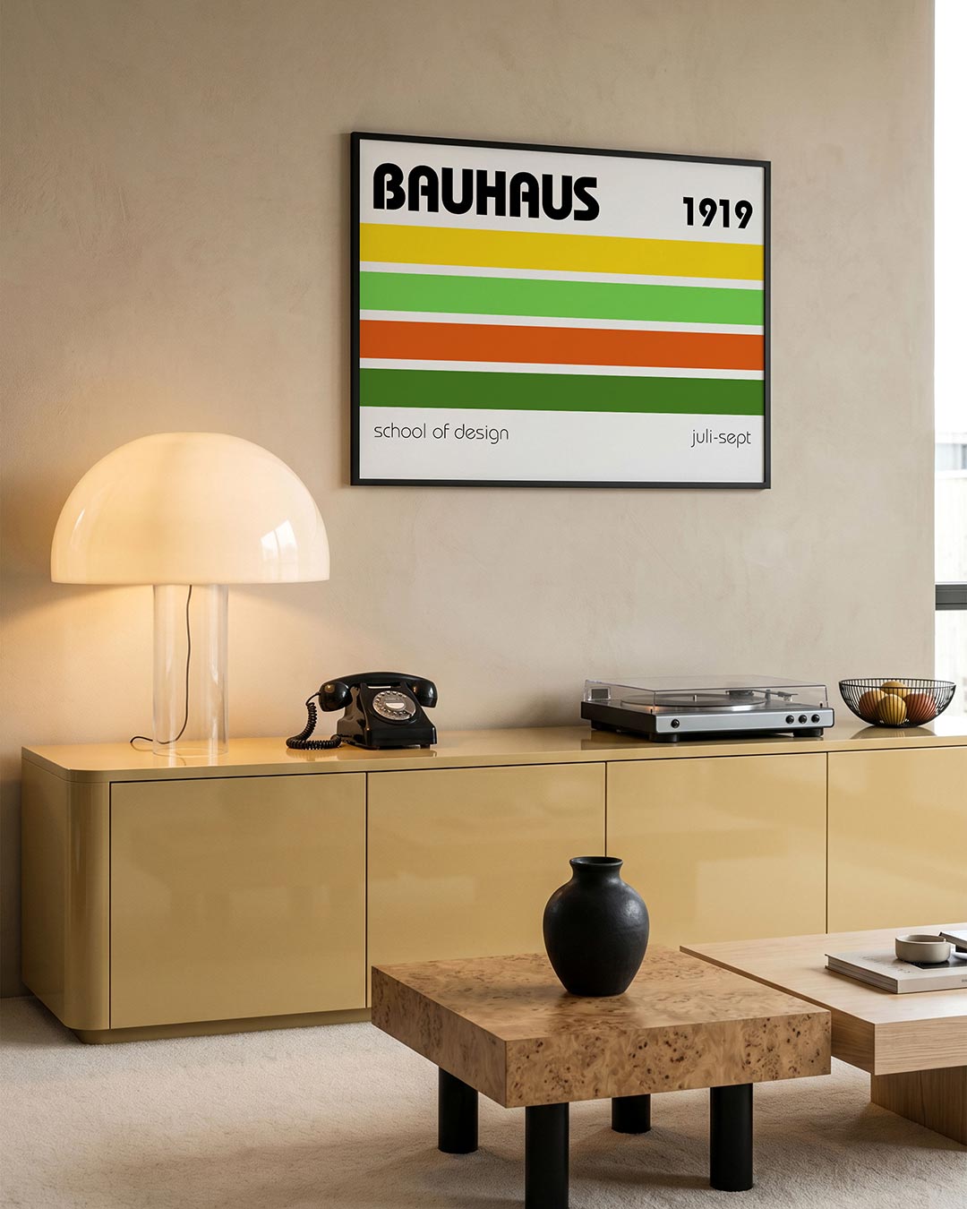 Kleurstroken en tekst – moderne Bauhaus wandkunst als poster